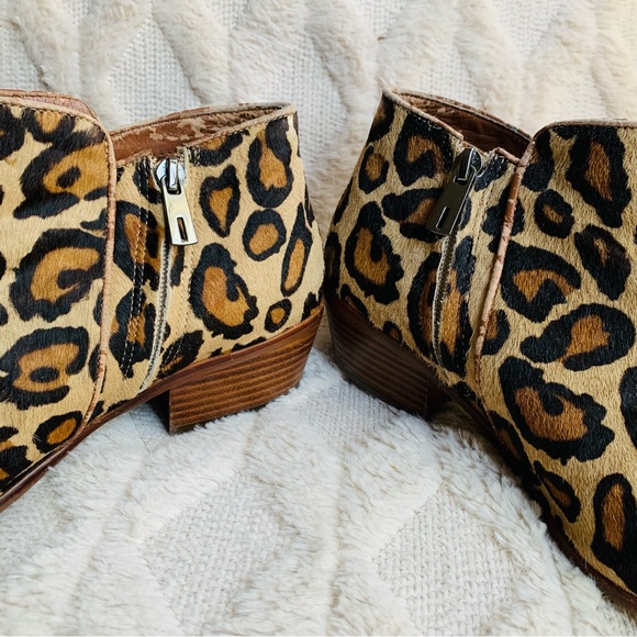 Sam Edelman Petty boot leather cheetah leopard ankle booties 7.5 dyed calf fur - Picture 3 of 16
